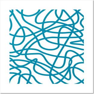 Blue random abstract doodle lines pattern Posters and Art